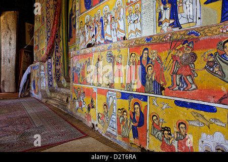 Murals in the interior of the Christian Monastery and church of Azuwa Maryam, Zege Peninsula, Lake Tana, Bahir Dar, Ethiopia Stock Photo