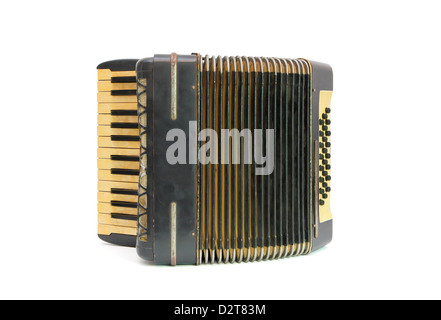 Vintage 1930's black accordion isolated on white background Stock Photo
