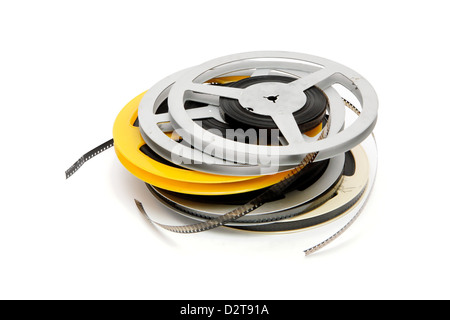 Stack of reels of old quarter-inch amateur celluloid film Stock Photo