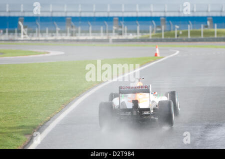 Silverstone, UK. 1st February 2013.  Paul di Resta (GBR) takes Force India's new 2013 F1 car, the VJM06, for a lap around the track.  Credit:  Elaine Scott / Alamy Live News Stock Photo