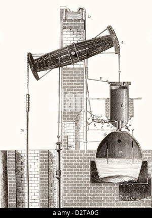 Thomas Newcomen's Atmospheric Steam Engine c. 1710. Stock Photo