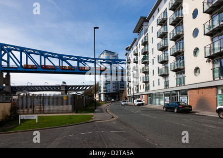 Views of the Metro Bridge over the River Tyne from The Close, on the quayside Newcastle, UK Stock Photo