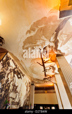 Manhattan, New York. Paintings of Jose Maria Sert on the ceiling of the lobby in 30 Rockfeller Plaza. Stock Photo