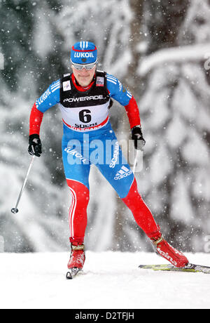 Russian cross-country skier Evgenia Shapovalova competes in the women's sprint at the FIS Cross-Country Skiing World Cup at LAURA cross-country skiing and biathlon Stadium in Sochi, Russia, 01 February 2013. The world cup will take place from 01 till 03 February 2013 and serves as dress rehearsal for the Olympic Games 2014 in Sochi. Photo: JAN WOITAS Stock Photo