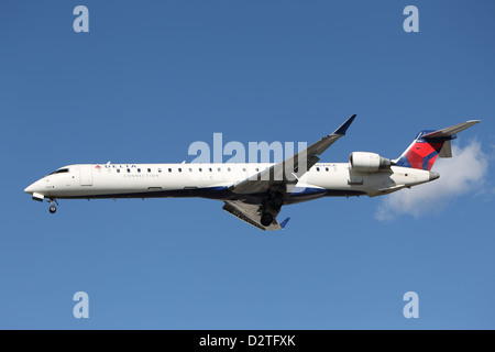 Delta Connection (Comair) Bombardier CRJ-900 lands at Los Angeles Airport on January 28, 2013. Stock Photo