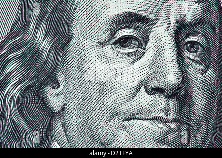 High definition Benjamin Franklin portrait from 100 dollars banknote Stock Photo