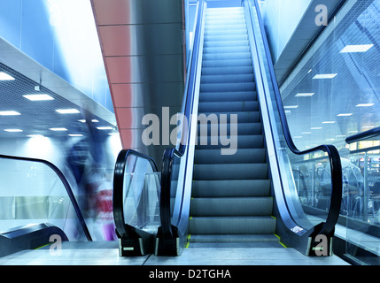 Wide angle shot of modern interior with escalator Stock Photo