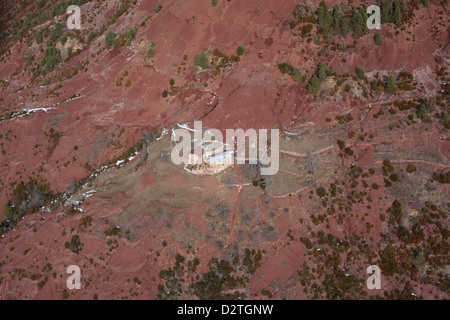AERIAL VIEW. Abandoned copper mine. Roua, Daluis Gorge, French Riviera's backcountry, France. Stock Photo