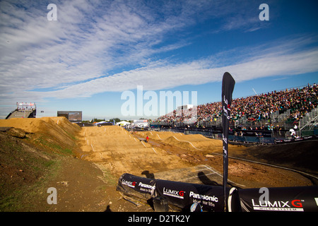 bmx track race at olypics park london Stock Photo