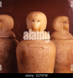 Canopic jars were used by the Ancient Egyptians during the mummification process to store and preserve the organs of their owner Stock Photo