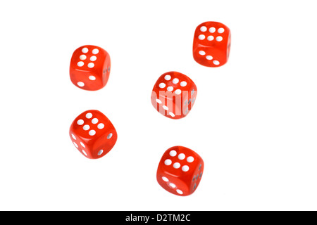 Five red dices displaying "six" isolated on white Stock Photo