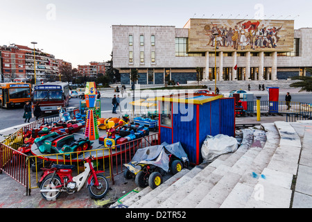 National Historical Museum with carousel in Skanderbeg square , Tirana , Albania Stock Photo