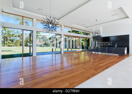 Amazing kitchen and living area in new spacious mansion Stock Photo