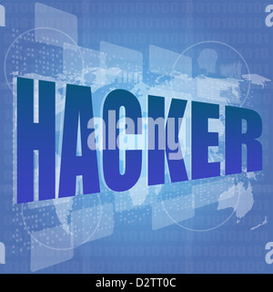 hacker word on digital screen. Computer security concept Stock Photo