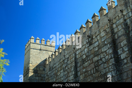 Crenels on the palace of Alcazar in Seville Stock Photo
