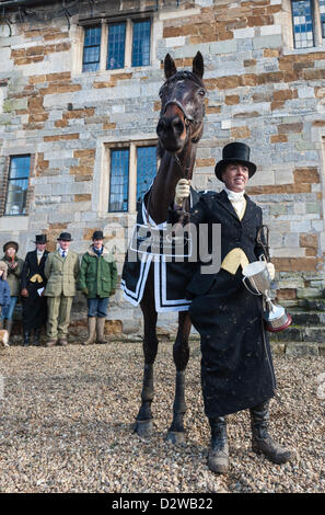 Ingarsby, Leicestershire, UK. Saturday 2nd Feb 2013. Susan Oakes, winner of the inaugural running of the Bernard Weatherill Sidesaddle Chase, the first race for sidesaddle riders since 1921. Stock Photo