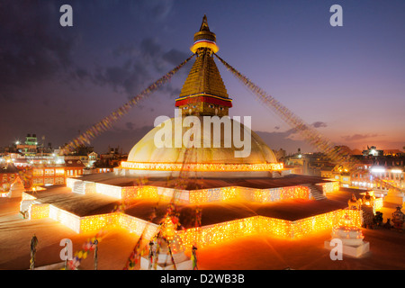 Buddhist stupa of Boudhanath in Kathmandu, Nepal is the largest stupa in the world. Stock Photo
