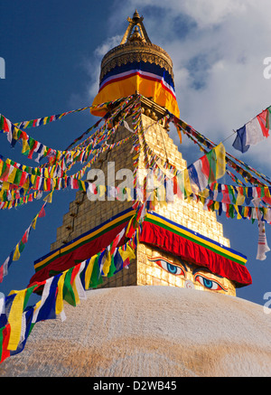 Buddhist stupa of Boudhanath in Kathmandu, Nepal is the largest stupa in the world. Stock Photo