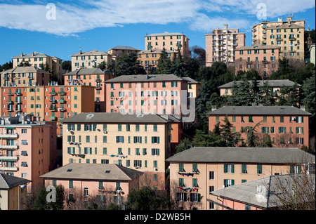 Genoa, Italy, residential development on a hillside in Genoa Oregina Stock Photo