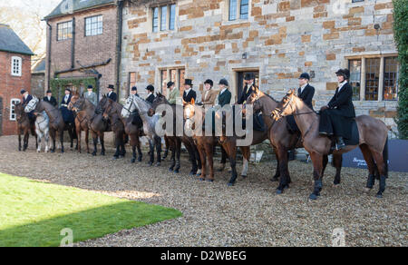Ingarsby, Leicestershire, UK. Saturday 2nd Feb 2013. The competitors gather before the inaugural running of the Bernard Weatherill Sidesaddle Chase, the first race for sidesaddle riders since 1921. Stock Photo