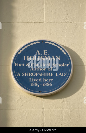 blue plaque marking a home of author a.e. housman, author of a shropshire lad, westminster, london, england Stock Photo