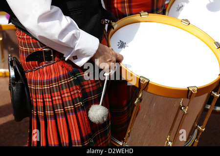 A drummer from the Strathclyde Police Pipe Band at the Piping Live Event, Glasgow, Scotland, UK