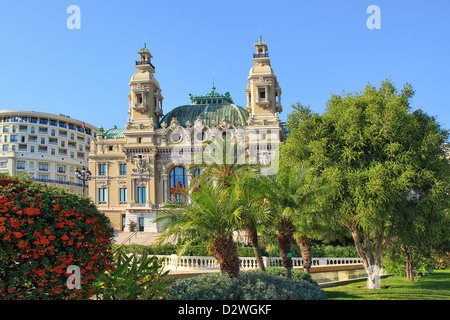 Facade of famous Opera de Monte-Carlo (Salle Garnier) as part of Monte Carlo Casino in Monaco. Stock Photo