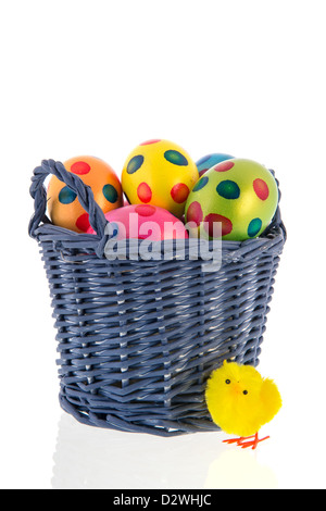 Bucket with colorful found easter eggs Stock Photo