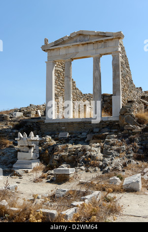 Delos. Greece. The restored Doric Temple of Isis at the Sanctuary of the Egyptian Gods. Stock Photo