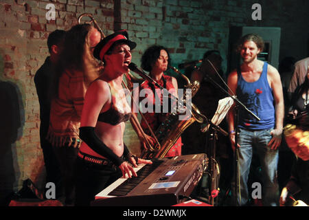 June 1, 2012 - Brooklyn, NY, U.S. - Amanda Palmer formerly of Dresden Dolls performing with her band Grand Theft Orchestra at The Loft in Brooklyn on May 31, 2012 celebrates her triumph raising funds for her new album on Kickstarter.com. (Credit Image: © Rahav Segev/ZUMAPRESS.com) Stock Photo