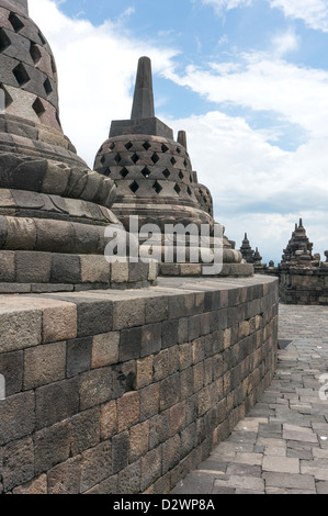 Statues and Carving at Borobudur, Indonesia Stock Photo
