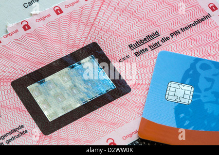 Release of a bank with the personal identification number, PIN code, for a credit card, debit card, cash card. Stock Photo