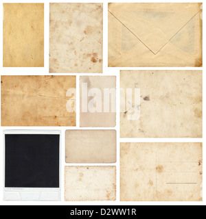 Collage with various vintage and grunge papers and postcards Stock Photo