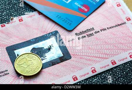 Release of a bank with the personal identification number, PIN code, for a credit card, debit card, cash card. Stock Photo