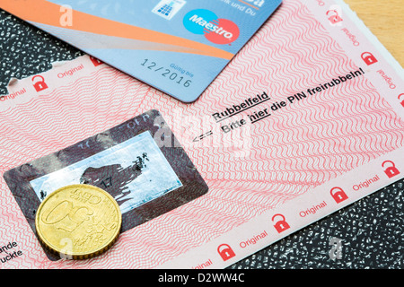 Release of a bank with the personal identification number, PIN code, for a credit card, debit card, cash card. Stock Photo