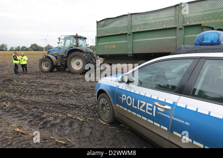 Large Wiehe, Germany, police checked vehicles harvest Stock Photo