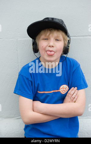 Freiburg, Germany, 11 year old boy sticks out his tongue Stock Photo