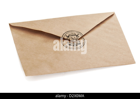 envelope with stamp "From Vladivostok with love" isolated on a white background Stock Photo