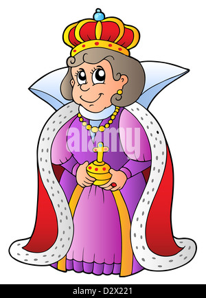 Happy queen on white background - isolated illustration. Stock Photo