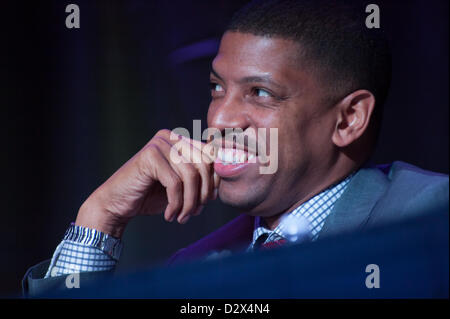 LINCOLN, CA - February 2: Sacramento Mayor Kevin Johnson accepts award at the SSHOF ceremony at Thunder Valley Casino Resort in Lincoln, California on February 2, 2013 Stock Photo