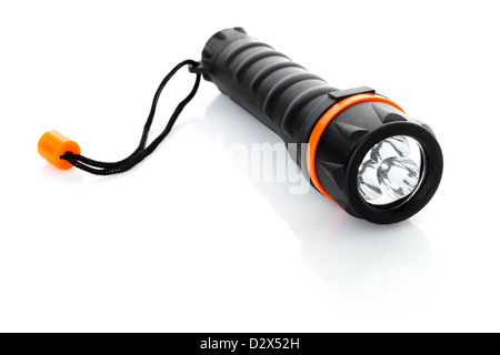 Portable waterproof flashlight isolated on white Stock Photo