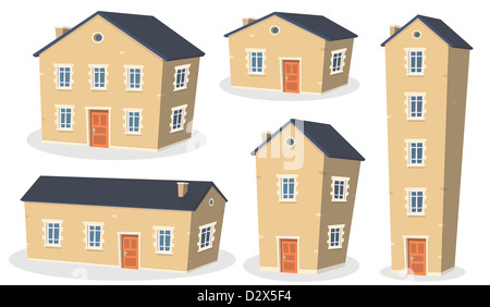 Illustration of a collection of cartoon european styled houses and residential apartments, isolated on white background Stock Photo