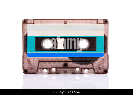 Compact Cassette isolated on white with blank blue label. Including clipping path. Stock Photo