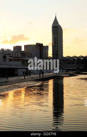 Dusk over the Park of Nations (Parque das Nacoes), in Lisbon, Portugal. Stock Photo