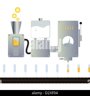 Vector illustration of a juice making machine with assembly line. Stock Photo