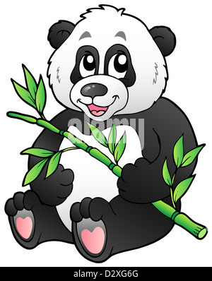 Cartoon panda eating bamboo - isolated illustration. Stock Photo