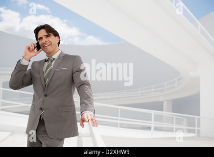 Smiling businessman talking on cell phone Stock Photo