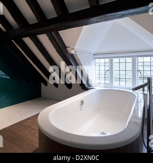 The Oaks, Richmond, United Kingdom. Architect: Soup Architects, 2012. View showing family bathroom built into the roof space. Stock Photo