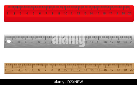 rulers made of plastic wooden and metal illustration isolated on white background Stock Photo