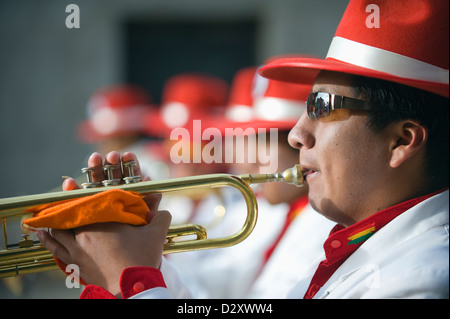 trumpet player, Carnival, Oruro, Bolivia, South America Stock Photo